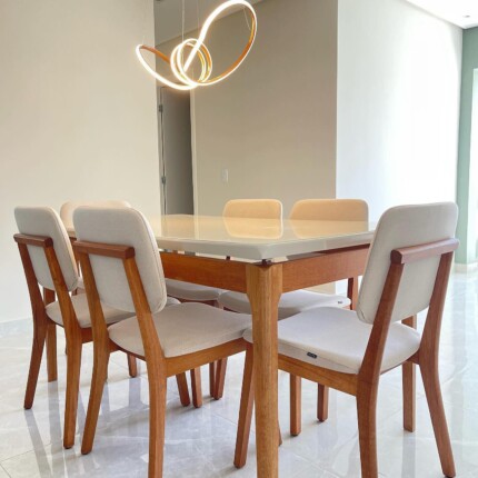 Mesa 1,80m Wind com Vidro (4802) com 6 Cadeiras Classic Linho (25) - Imagem 1