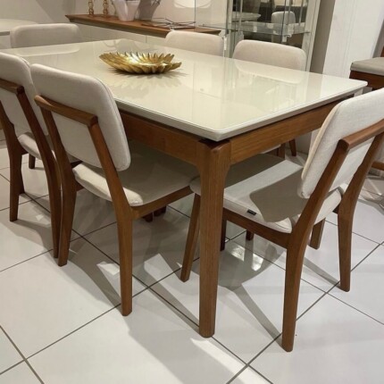 Mesa 1,80m Wind com Vidro (4802) com 6 Cadeiras Classic Linho (25) - Imagem 6