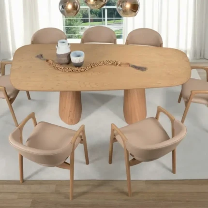 Mesa 2,40m Organica Dunas (6011) com 8 Cadeiras Pietra em Korino com Braço (5910)