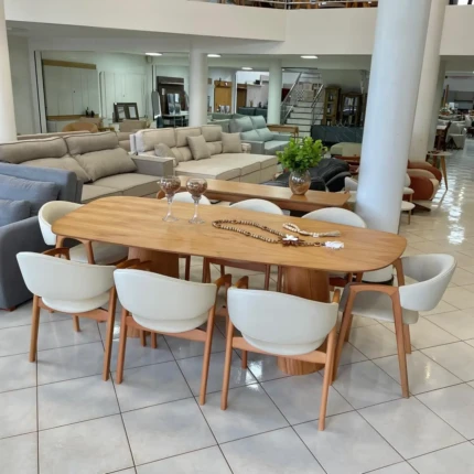 Mesa 2,40m Organica Dunas (6011) com 8 Cadeiras Pietra em Corino com Braço (5910)