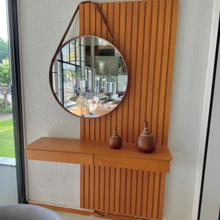 Aparador 136cm com Painel Ripado E Espelho Grande Caramelo (5128-382)