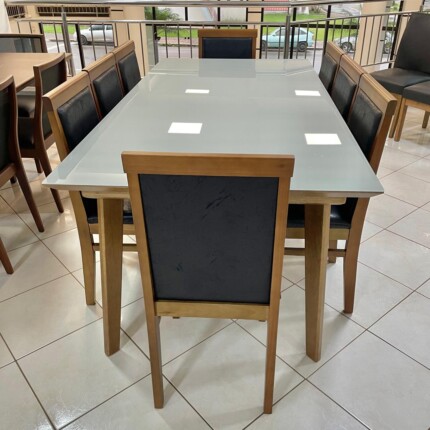 Mesa 2,00m com Vidro Off White (4198) com 8 Cadeiras Karol Preto (2690) - Imagem 2