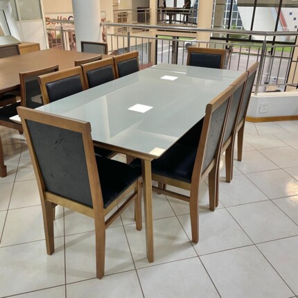Mesa 2,00m com Vidro Off White (4198) com 8 Cadeiras Karol Preto (2690) - Imagem 5