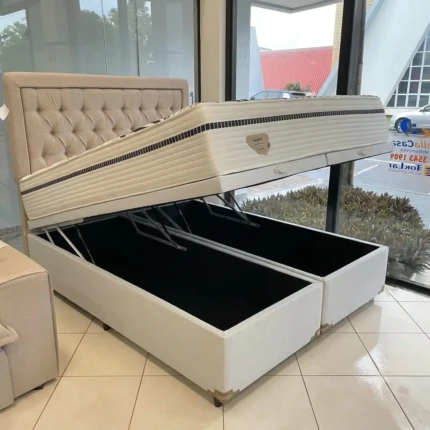 Cj. Box QUEEN 1,58m Multi com BAÚ Linho ECOFLEX - Conforto Firme 200kg (3911-5038)