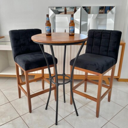 Kit Mesa Bistro e 2 Banquetas Roma Veludo Preto (4376-4177)
