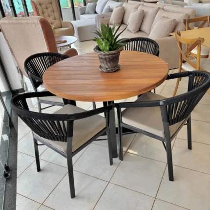 Mesa Redonda Naval 1,10m (1758) com 4 Cadeiras Chicago Aluminio e Corda Naval (4429)