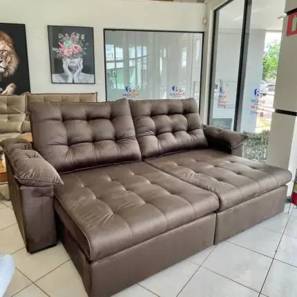 Sofa 2,50m Ferrero com Braços Almofadado Veludo Marrom (3668)