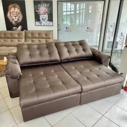 Sofa 2,50m Ferrero com Braços Almofadado Veludo Marrom (3668) - Imagem 4