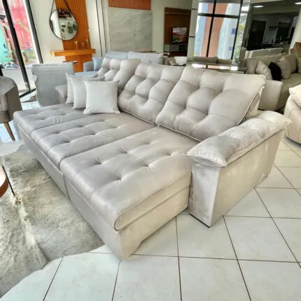 Sofa 2,90m Ferrero com Braços Almofadado Veludo Bege (1018) - Imagem 7