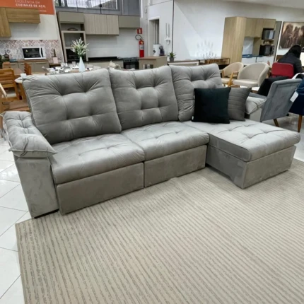 Sofa 2,90m Ferrero com Braços Almofadado Veludo Bege (1018) - Imagem 1