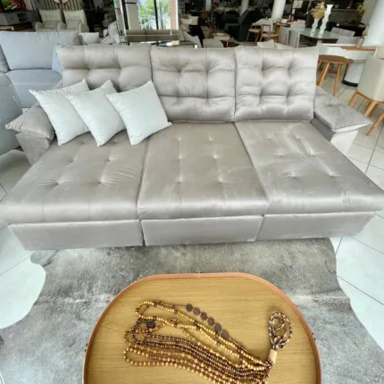 Sofa 2,90m Ferrero com Braços Almofadado Veludo Bege (1018) - Imagem 4