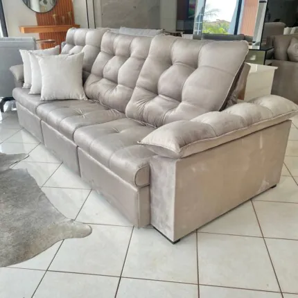 Sofa 2,90m Ferrero com Braços Almofadado Veludo Bege (1018) - Imagem 3