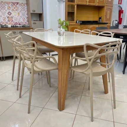 Mesa 1,60m TM79 Off White (87) com 06 Cadeiras Allegra Nude (824)
