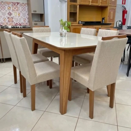 Mesa 1,60m TM79 Off White (87) com 06 Cadeiras Camelia em Linho (3961)