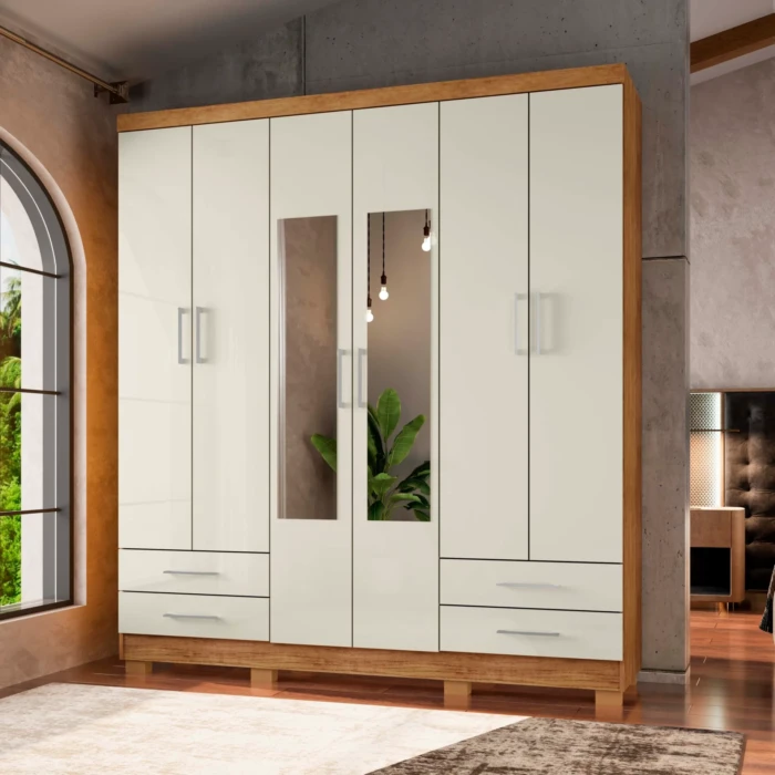 1,83m - RUD RACK - Roupeiro Santiago II Cedro-Areia (cD 2185 + ESPELHO CD 1890)