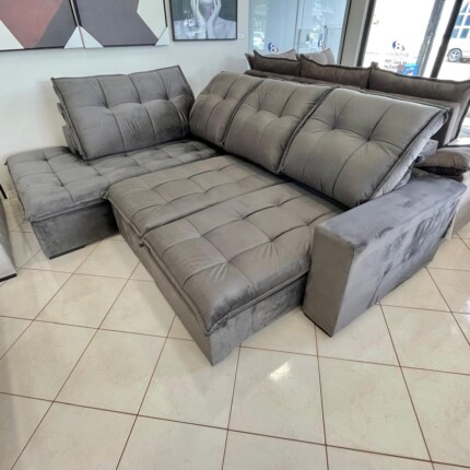 Sofa Canto 1,98m x 2,80m Vancouver em Veludo Italiano (6077)