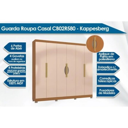 Roupeiro 2,42m 100% MDF CB02R580 com tela (2524) - Imagem 5