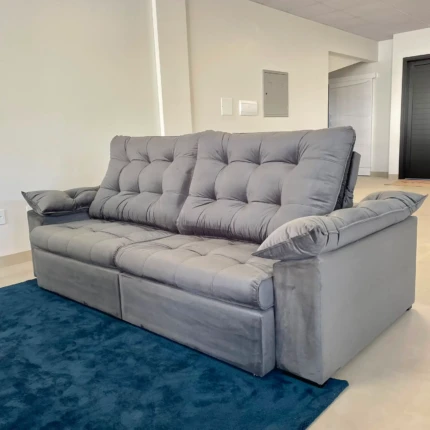 Sofa 2,50m Ferrero com Braços Almofadado Veludo Cinza (4532)