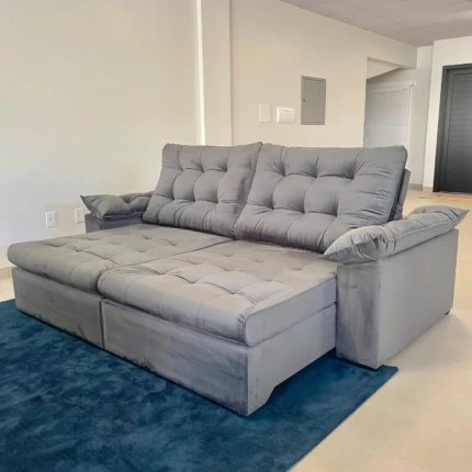 Sofa 2,50m Ferrero com Braços Almofadado Veludo Cinza (4532) - Imagem 3