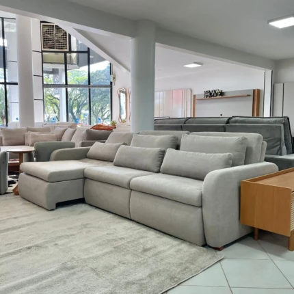 Sofa 3m Zurich - Vira Cama- Tecido Bege (2893) - Imagem 2