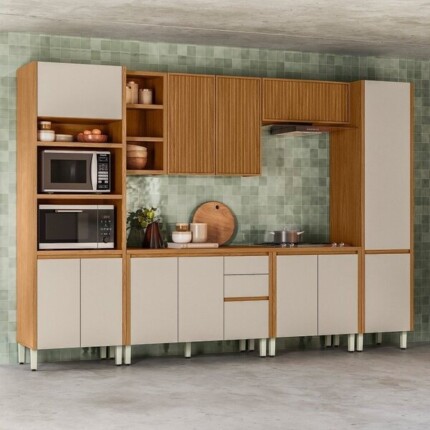 Cozinha 3,20m Modulada 100% MDF Michelangelo com Ripado (4964-1) - Imagem 7