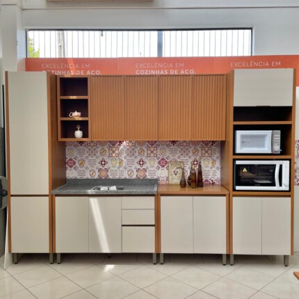 Cozinha 3,20m Modulada 100% MDF Michelangelo com Ripado (4964-1) - Imagem 1
