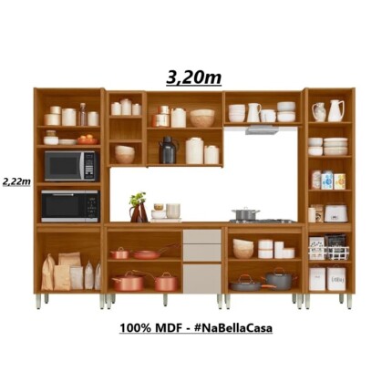 Cozinha 3,20m Modulada 100% MDF Michelangelo com Ripado (4964-1) - Imagem 5