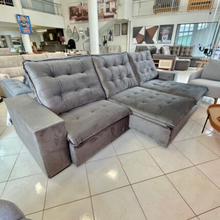 Sofa 3,40m Caribe em Veludo Cinza (1746) - Imagem 4