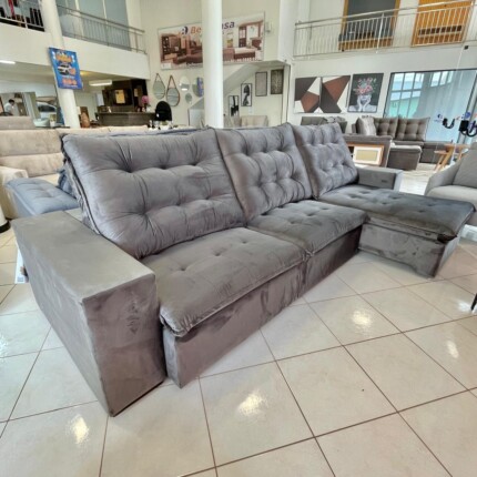 Sofa 3,40m Caribe em Veludo Cinza (1746) - Imagem 5