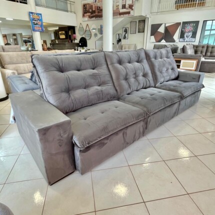 Sofa 3,40m Caribe em Veludo Cinza (1746) - Imagem 2