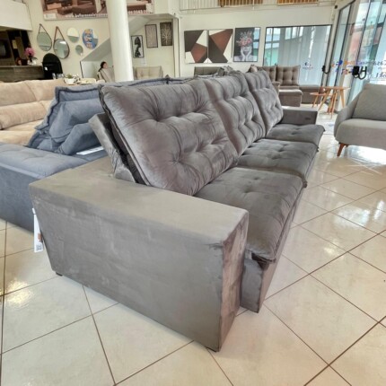Sofa 3,40m Caribe em Veludo Cinza (1746) - Imagem 6