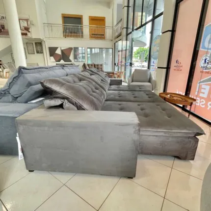 Sofa 3,40m Caribe em Veludo Cinza (1746) - Imagem 3