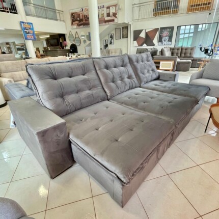 Sofa 3,40m Caribe em Veludo Cinza (1746) - Imagem 1