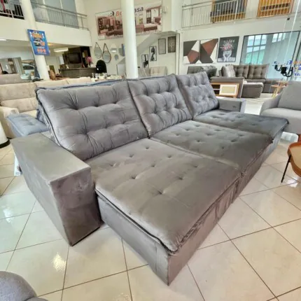 Sofa 3,40m Caribe em Veludo Cinza (1746) - Imagem 1