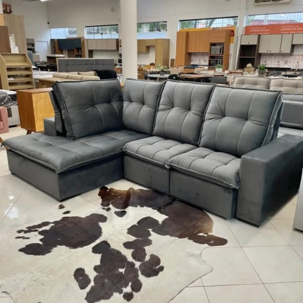 Sofa Canto 1,98m x 2,80m Vancouver em Veludo Italiano (6077) - Imagem 3