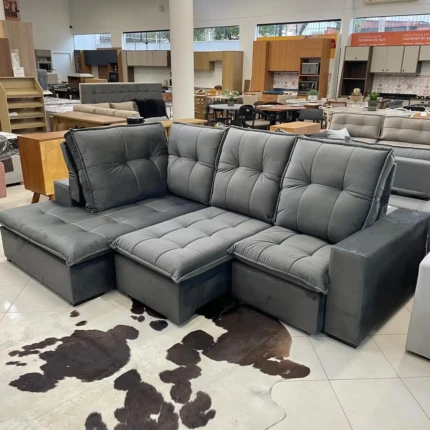 Sofa Canto 1,98m x 2,80m Vancouver em Veludo Italiano (6077) - Imagem 4