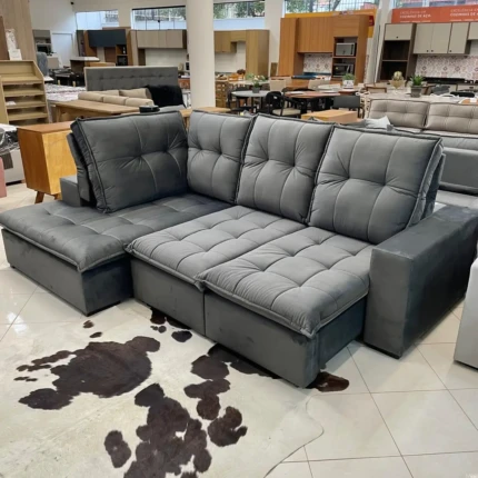 Sofa Canto 1,98m x 2,80m Vancouver em Veludo Italiano (6077) - Imagem 5