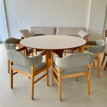 Mesa 1,50m Iara com vidro (6208) com 6 Cadeira Vera com braço (2914)