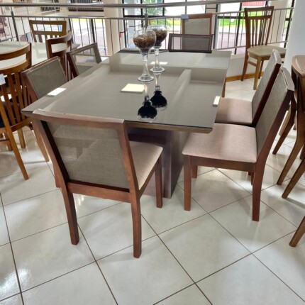 Mesa com Vidro Preto 1,60m (3104) com 6 Cadeiras Havana em Madeira (3561) - Imagem 4