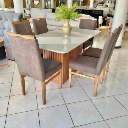 Mesa Canes Ripada 1,70m (1977) com 6 Cadeira Stefany em Madeira (5862) - Imagem 1