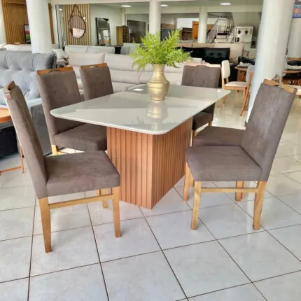 Mesa Canes Ripada 1,70m (1977) com 6 Cadeira Stefany em Madeira (5862) - Imagem 2