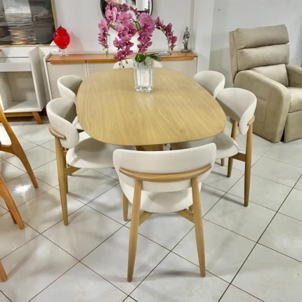 Mesa 1,80m Dora (6377) com 6 Cadeiras em Madeira Nobre (3356)