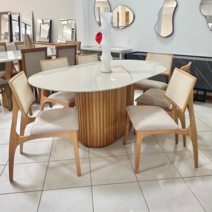 Mesa Oval com Vidro 1,80m (1563) com 6 Cadeiras Romana em Tela (2084) - Imagem 5