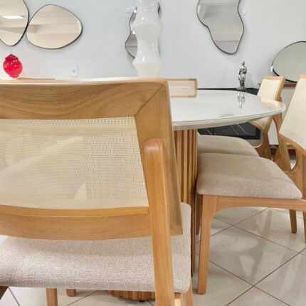 Mesa Oval com Vidro 1,80m (1563) com 6 Cadeiras Romana em Tela (2084) - Imagem 2