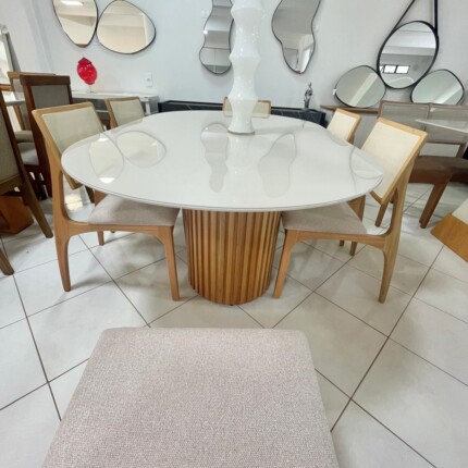Mesa Oval com Vidro 1,80m (1563) com 6 Cadeiras Romana em Tela (2084) - Imagem 4