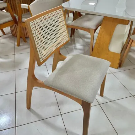 Mesa Dala 1,80m vidro Off White (4342) com 6 Cadeiras Romana em Tela Natural (2217) - Imagem 6