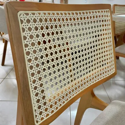 Mesa Dala 1,80m vidro Off White (4342) com 6 Cadeiras Romana em Tela Natural (2217) - Imagem 2