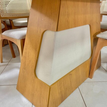 Mesa Dala 1,80m vidro Off White (4342) com 6 Cadeiras Romana em Tela Natural (2217) - Imagem 3