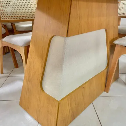 Mesa Dala 1,80m vidro Off White (4342) com 6 Cadeiras Romana em Tela Natural (2217) - Imagem 3