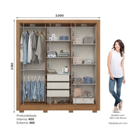 Roupeiro 1,94m 6 Portas B366 com Espelhos Nature/Off White (3745-2536) - Imagem 2